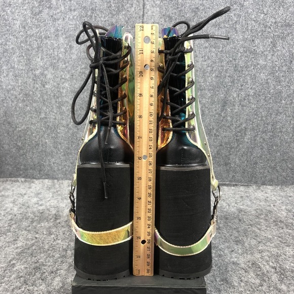 Demonia Swing-115 Platform Boots Womens Size 8 Black Holographic Goth Rave - Picture 7 of 16